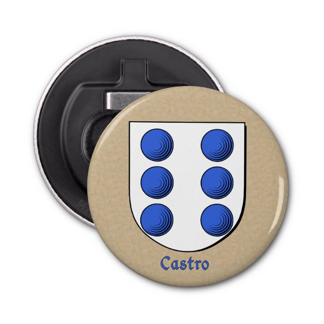 Castro Heraldic Arms on Parchment Style Back Bottle Opener (Front)