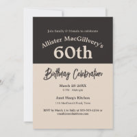 Casual 60th Birthday Invitation for Him - Black