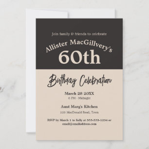 Casual 60th Birthday Invitation for Him - Black