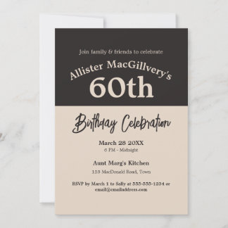 Casual 60th Birthday Invitation for Him - Black