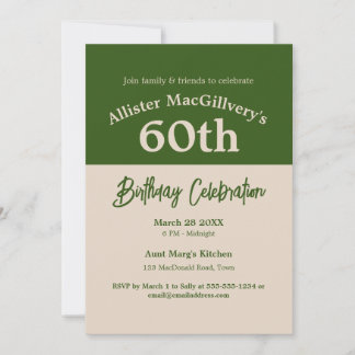 Casual 60th Birthday Invitation for Him - Green
