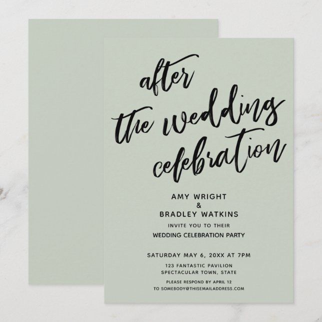 Casual After the Wedding Celebration Sage Green Invitation (Front/Back)