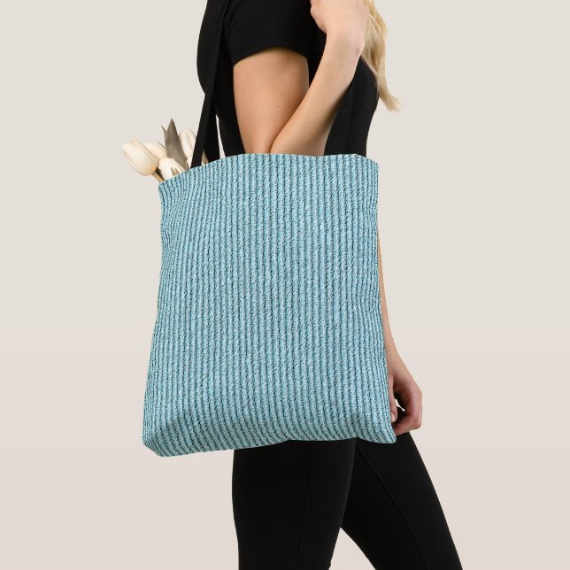 Casual Aqua Corduroy Stripe Pattern  Tote Bag (Close Up)