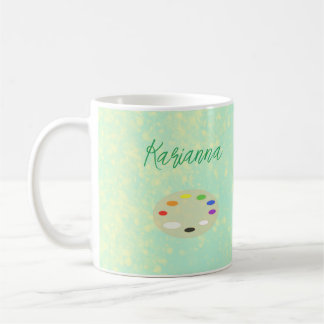 Casual Art Palette Green Yellow Personalised Coffee Mug