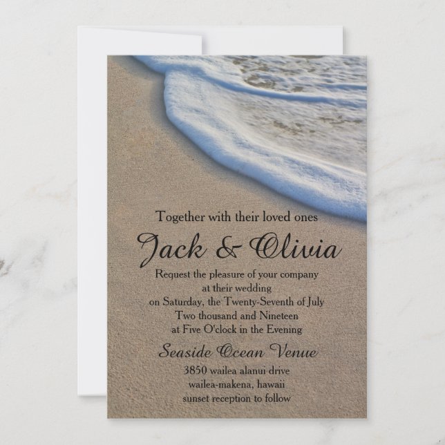 Casual Beach Sand Sea Foam Wedding Invitation (Front)