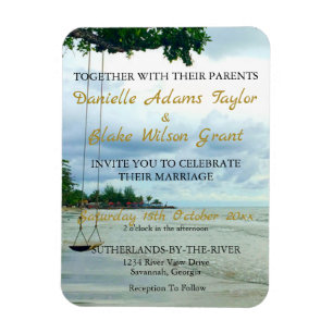 Casual Beach Swing Gold Calligraphy Wedding Invite Magnet