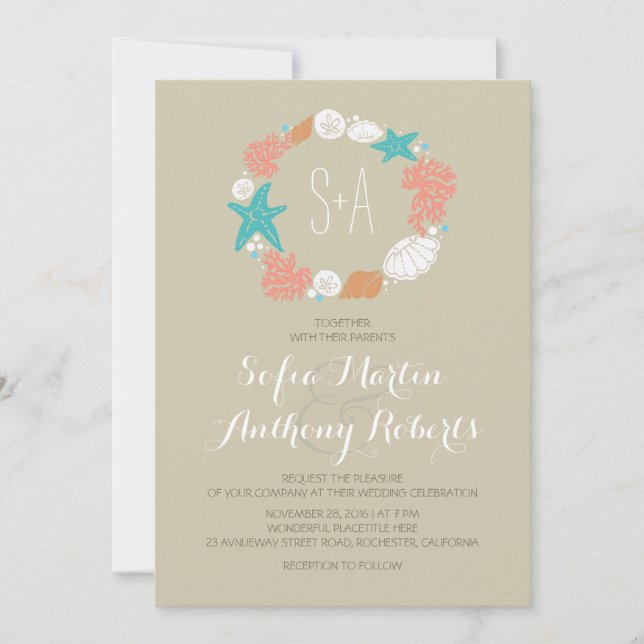 Casual beach wedding invitations (Front)