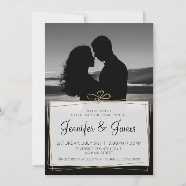 Casual Black and White Photo Engagement Invitation (Front)