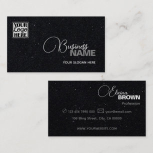 Casual Black Grey Sprinkle Glitter Dots with Logo  Business Card