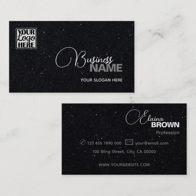 Casual Black Grey Sprinkle Glitter Dots with Logo  Business Card (Front/Back)