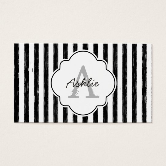 Casual Black Painted Stripes Monogram and Name Business Card