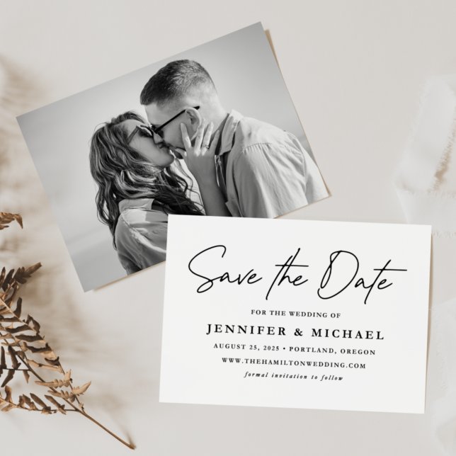 Casual Black Script Photo Save The Date (Creator Uploaded)