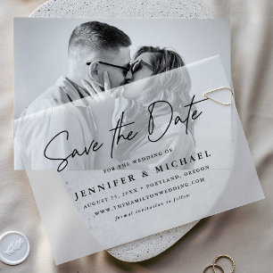 Casual Black Script Wedding Save the Date Vellum Invitations