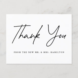 Casual Black Script Wedding Thank You Postcard
