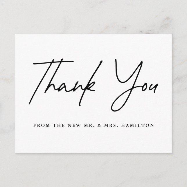Casual Black Script Wedding Thank You Postcard (Front)