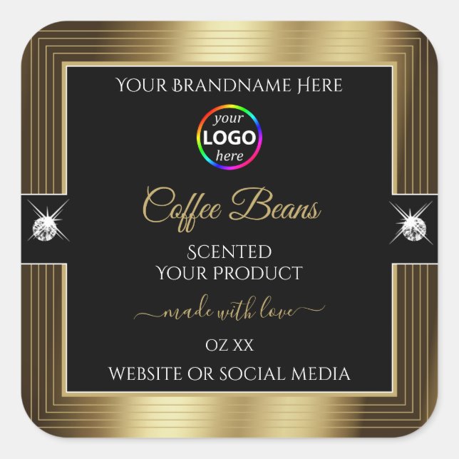 Casual Black Shiny Coffee Brown Logo Product Label (Front)