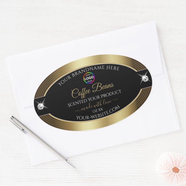 Casual Black Shiny Coffee Brown Logo Product Label (Envelope)