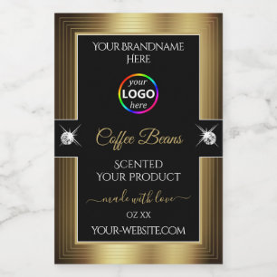Casual Black Shiny Coffee Brown Logo Product Label