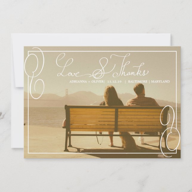 Casual Border Wedding Love And Thanks Typography Thank You Card (Front)