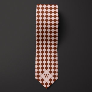 Casual Brown Chequered Monogram Tie