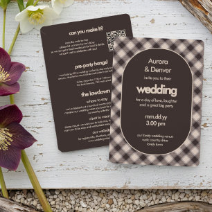 Casual Brown Plaid Cosy All In One Wedding Invitation
