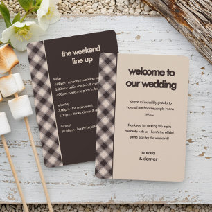 Casual Brown Plaid  Weekend Wedding Itinerary Card