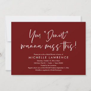 Casual Burgundy, Fun, Bridal Shower Doughnut Party Invitation
