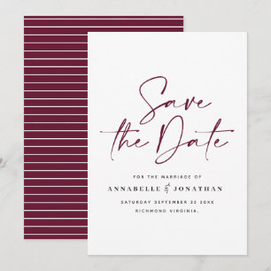Casual burgundy mustard typography wedding save the date