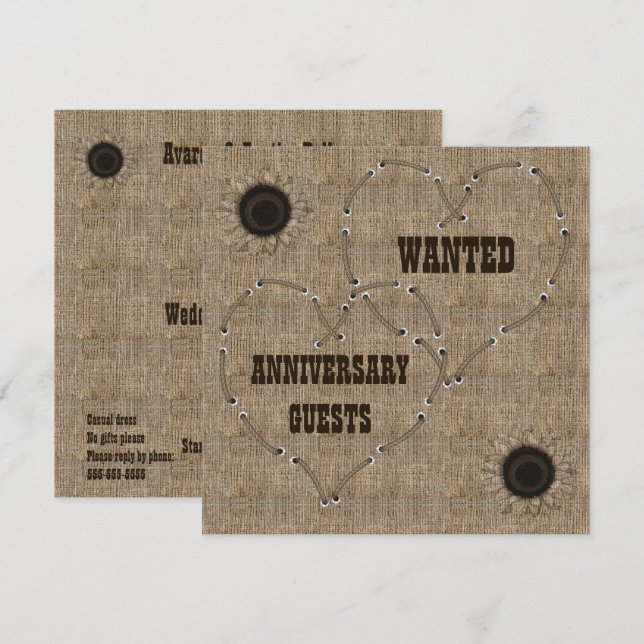 Casual Burlap 50th Anniversary Party Invitation (Front/Back)