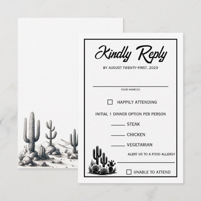 Casual Cactus Food Choices RSVP Card (Front/Back)