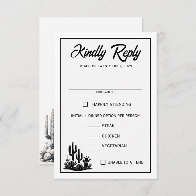 Casual Cactus Food Choices RSVP Card (Front/Back)