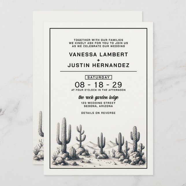 Casual Cactus Wedding with QR Code Invitation (Front/Back)
