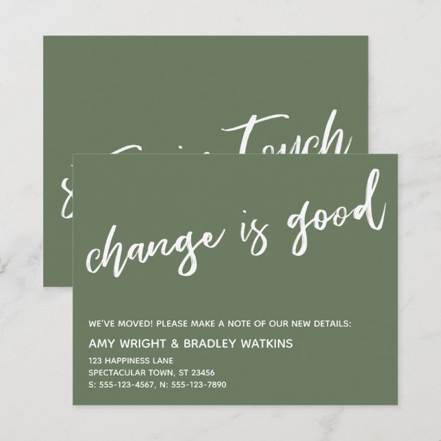 Casual Change is Good Olive Moving Announcement (Front/Back)