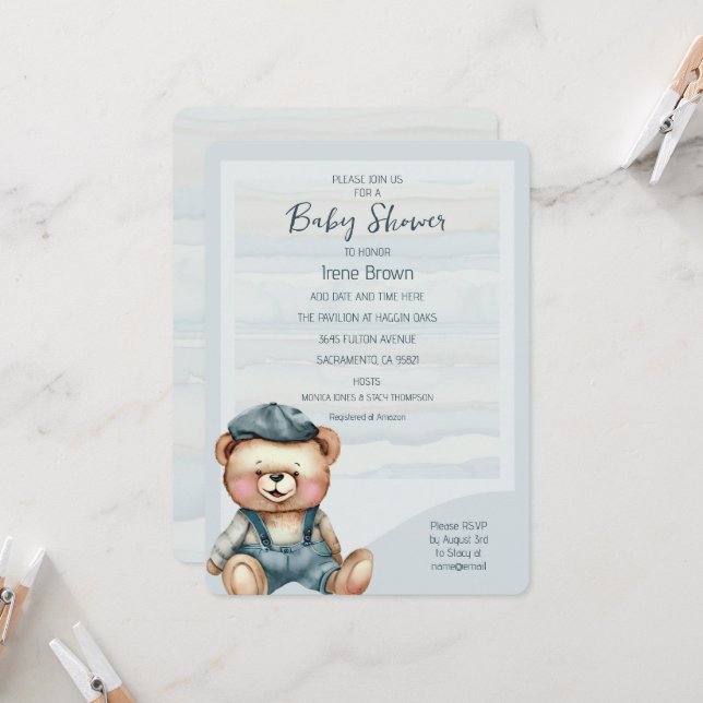 Casual Charming Bear Baby Shower Invitation (Front/Back In Situ)
