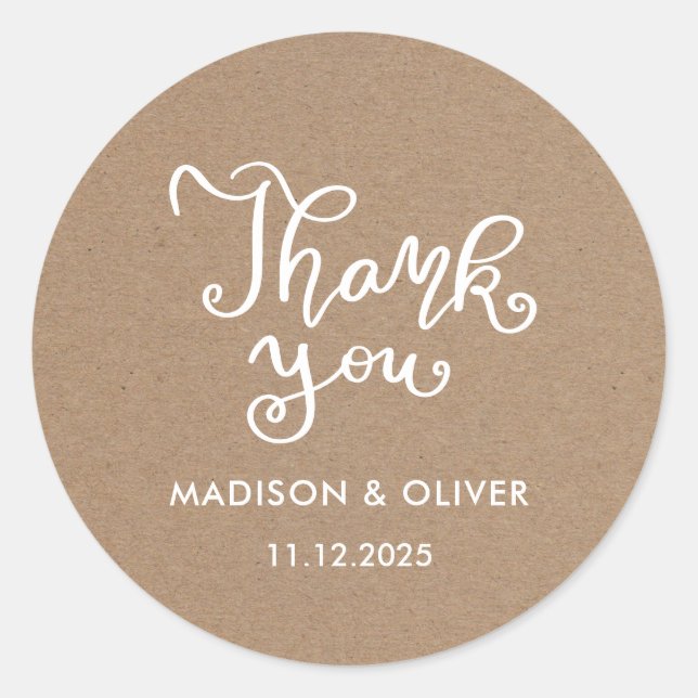 Casual Chic Script Thank You Rustic Wedding Classic Round Sticker (Front)