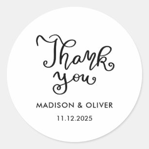 Casual Chic Script Thank You Wedding Classic Round Sticker