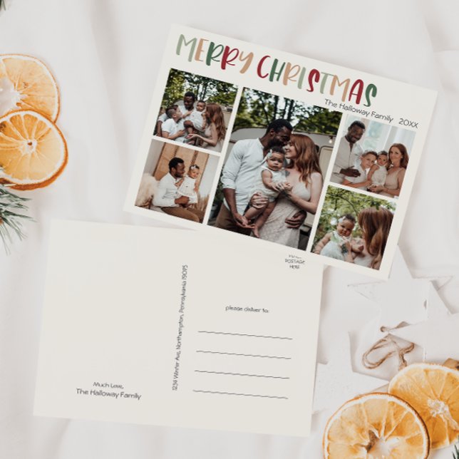 Casual Colourful Christmas Five Photo Holiday Postcard (Creator Uploaded)