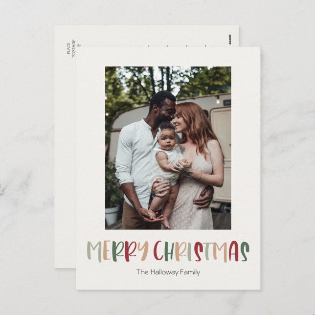 Casual Colourful Christmas Vertical Single Photo Holiday Postcard (Front/Back)
