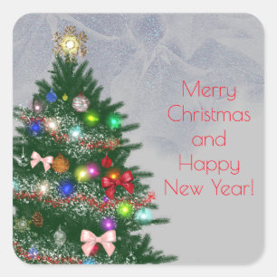 Casual colourful decorated Christmas tree Square Sticker