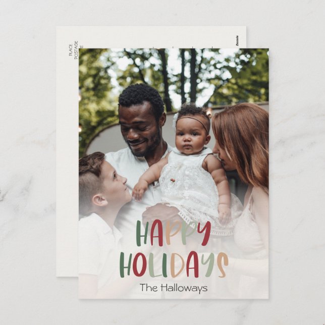 Casual Colourful Happy Holidays Full Vertical Phot Holiday Postcard (Front/Back)