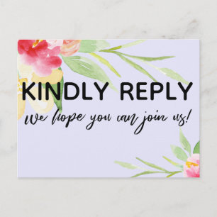 Casual Colourful Watercolor Floral RSVP Lavender Postcard