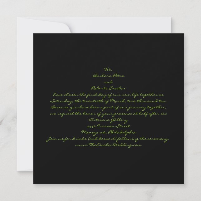 Casual contemporary black and green leaves invitation (Front)