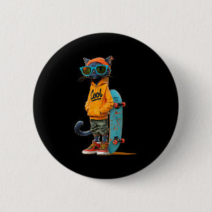 Casual cool skateboard cat costume for boys and 6 cm round badge