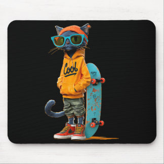 Casual cool skateboard cat costume for boys and mouse mat
