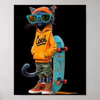 Casual cool skateboard cat costume for boys and poster