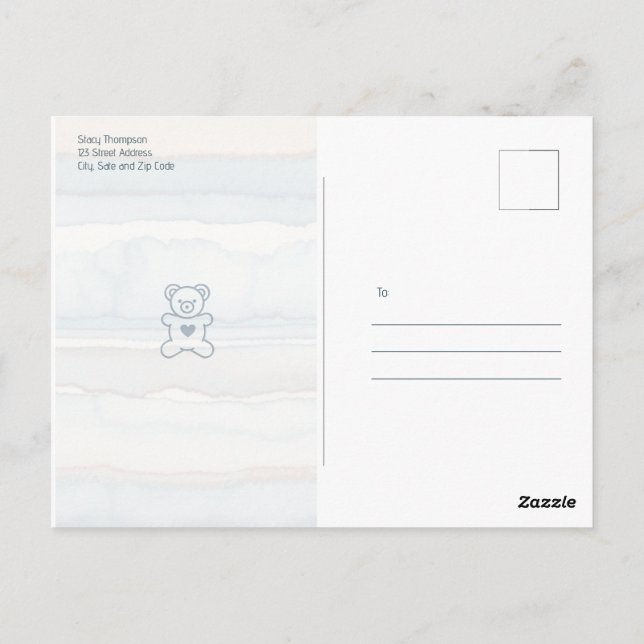 Casual Cosy Bear Baby Shower Invitation Postcard (Back)
