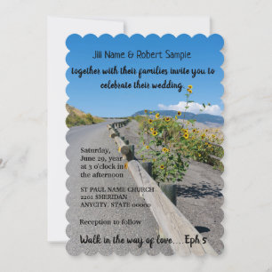 Casual country west mountain road flowers wedding invitation