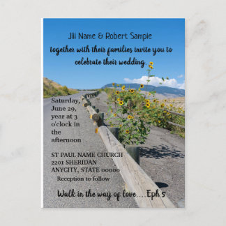 Casual country west road yellow sunflowers wedding invitation postcard