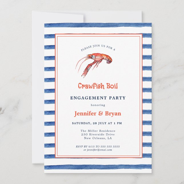 Casual Crawfish Boil engagement party invitation (Front)