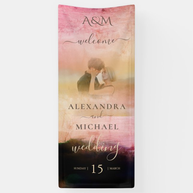 Casual Cream Black Abstract Overlay Photo Wedding Banner (Vertical)